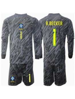 Brasilien Alisson Becker #1 Målvakt Replika Borta Kläder Barn Copa America 2024 Långärmad (+ byxor)